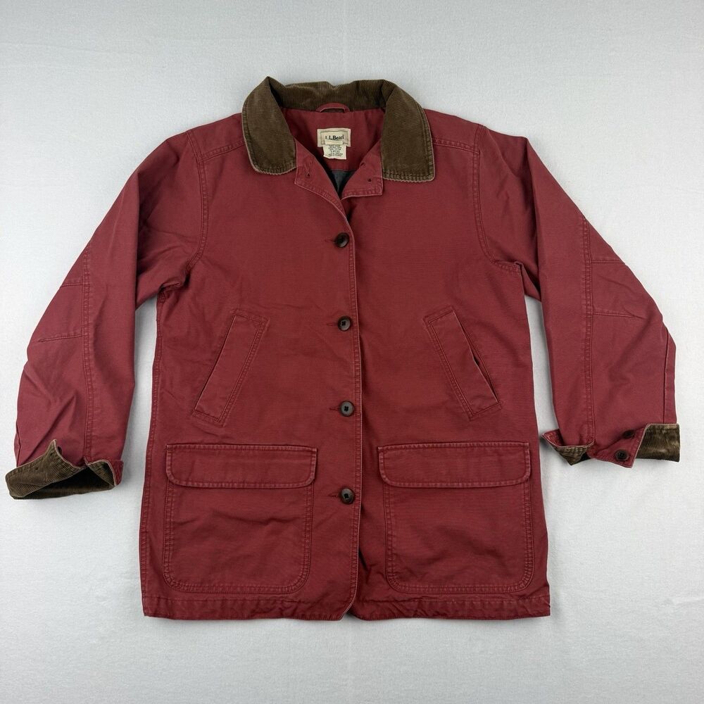 L.L. Bean Barn Coat Canvas/Corduroy Women's Medium Red Chore Jacket VTG Classic